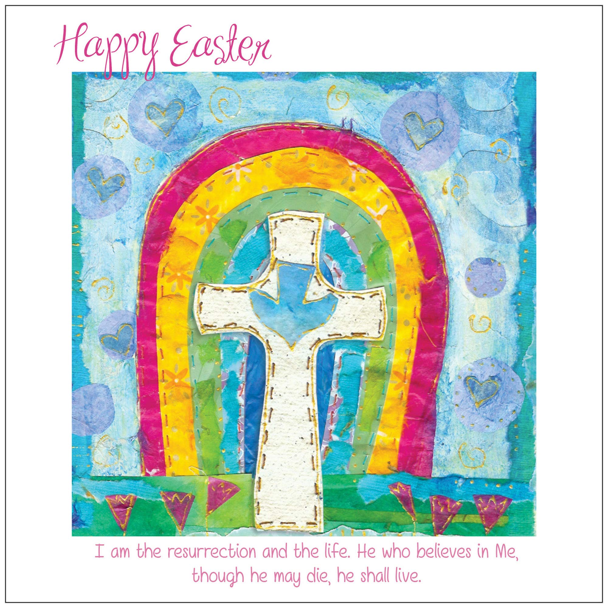 Religious Easter Cards - Rainbow, pack of 5, with white envelopes and Bible verse inside these Christian Easter cards, by Just Cards Direct