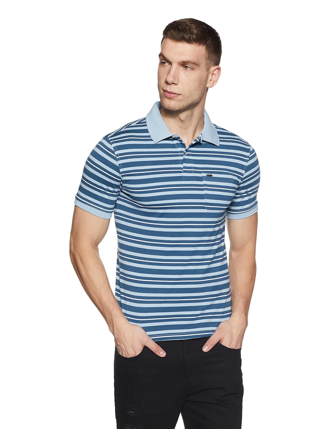 peter england men's striped regular fit polo
