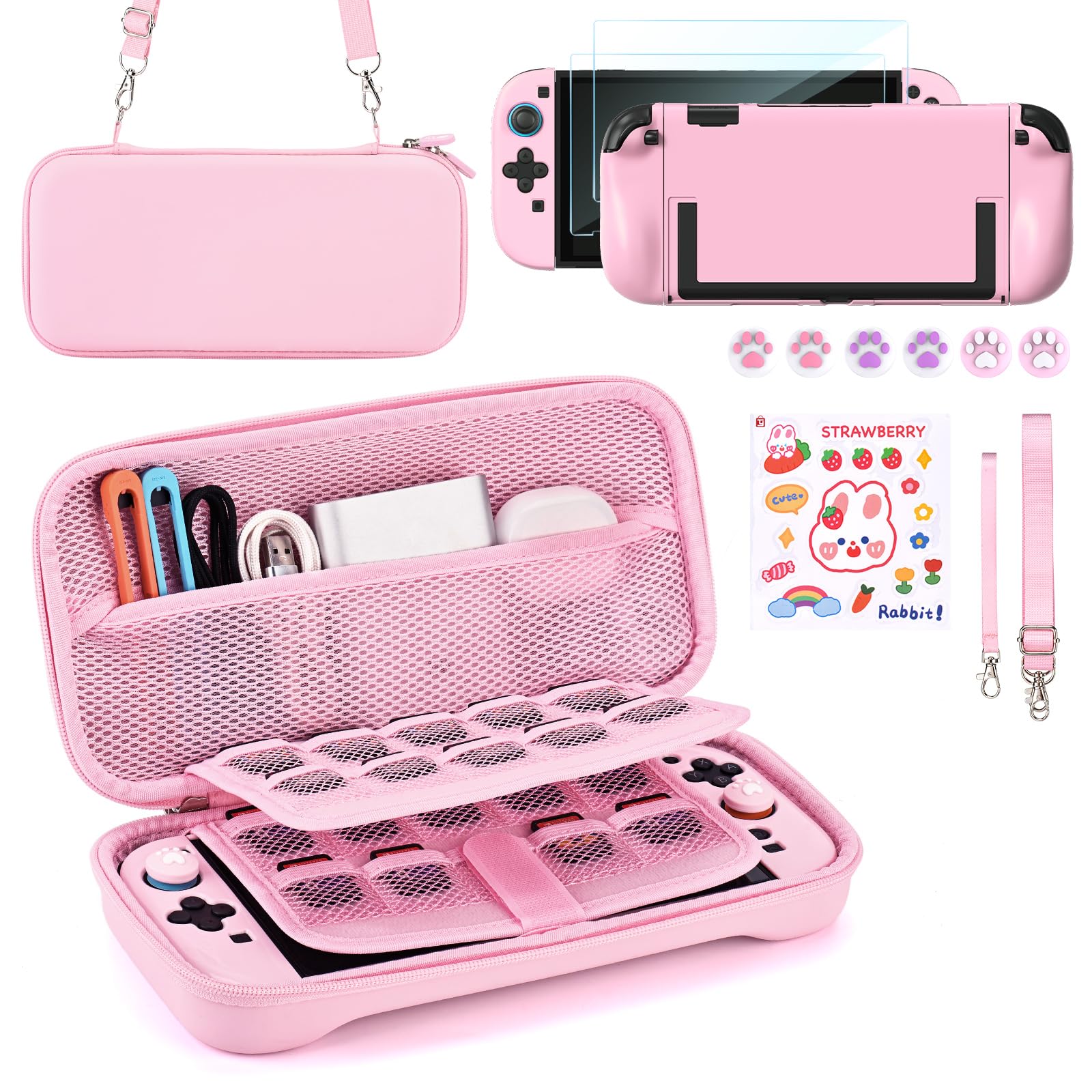 Photo 1 of Younik Switch 2 Accessories Bundle, 15 in 1 Pink Switch 2 Accessories Kit for Girls Include Carrying Case, Shoulder Strap, Wrist Strap & Stickers, Protective Case for Switch Console & J-Con