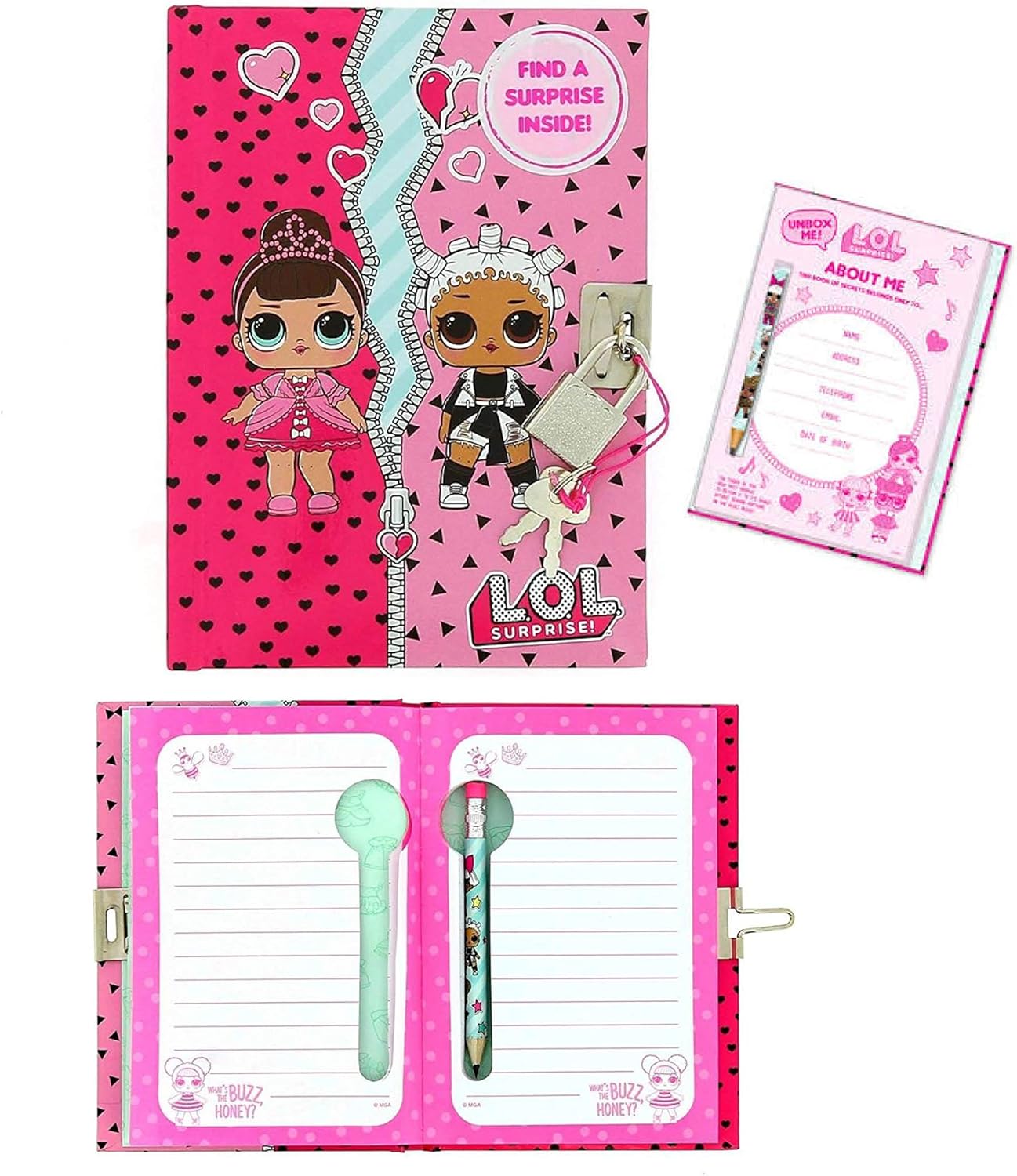 LOL Surprise A6 Lockable Notebook with Padlock & Keys 80 Lined