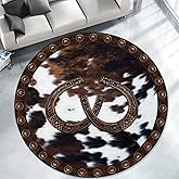 Western Rugs for Living Room, 4ft,Southwestern Native American Aztec Rugs,Rustic Horseshoe Brown Cow Print Rug,Boho Western Decor Carpet, for Bedroom Dining Room Non Slip Cowhide Area Rug