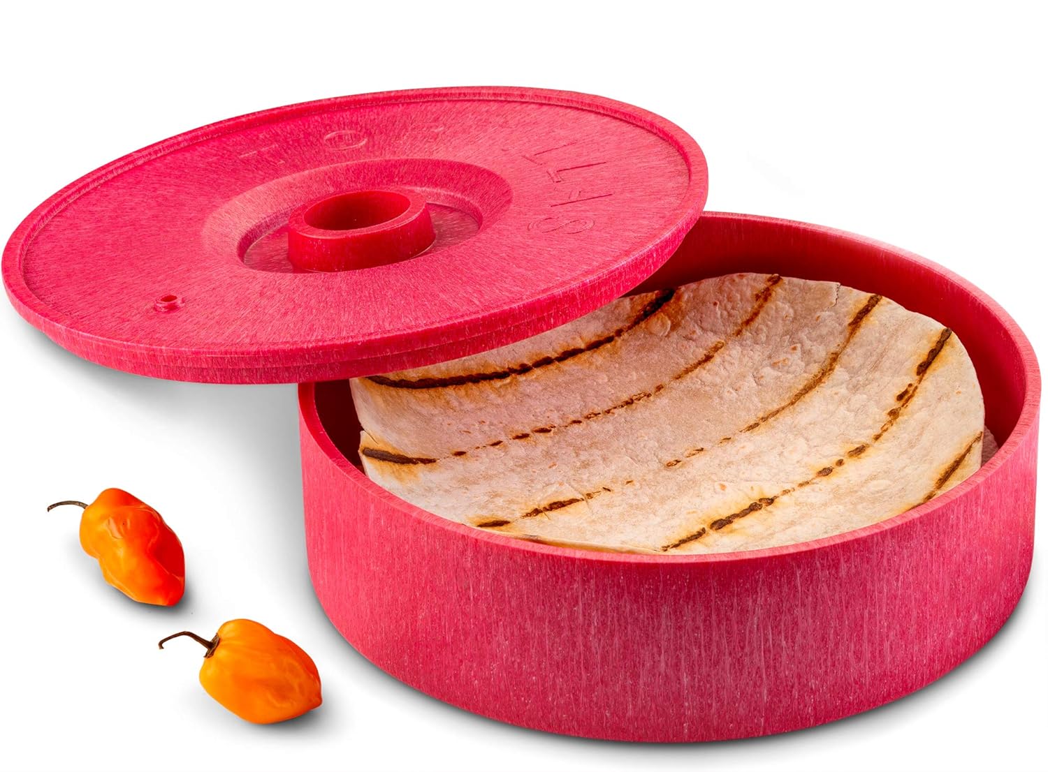 KooK Tortilla Warmer, Quality Plastic, 8 inch, Holds up to 12 Tortillas (Red)