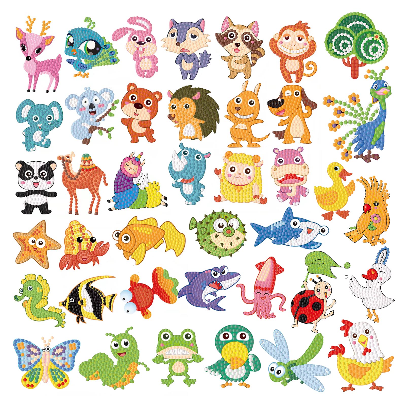 CAYUDEN Diamond Painting Stickers, 40pcs Cute Animal Diamond Arts Paintings Stickers Kits for Kids 5D DIY Cartoon Diamond Painting Mosaic Stickers Gem Arts and Crafts for Kids and Adults Beginners