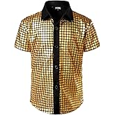 JOGAL Boy's Dress Shirt Sequins Button Down Shirts 70s Disco Party Costume