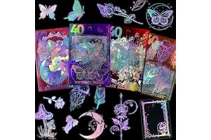 MCZLOG Holographic Glitter Stickers Set -160 Pcs with 4 Themes - Transparent Resin Stickers, Butterfly, Flower, Mushroom, Frame Lace Vintage Scrapbook Stickers Pack - for Laptop Phone Case Water Bottles