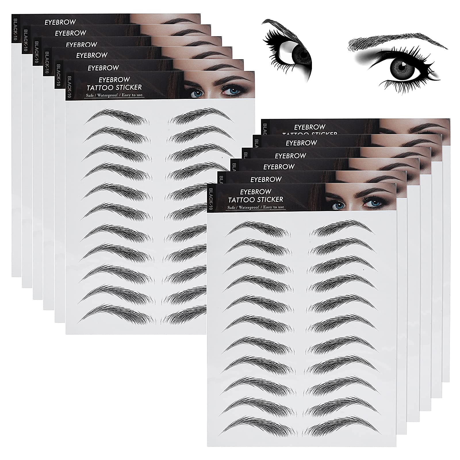 Molain 4D Hair-Like Eyebrow Tattoos Stickers 12 Sheets Waterproof Long-lasting Eyebrow Transfers Stickers Peel Off Sticker Grooming Shaping Christmas Party Cosmetic 1 Style 132 Pairs (Classic Style)