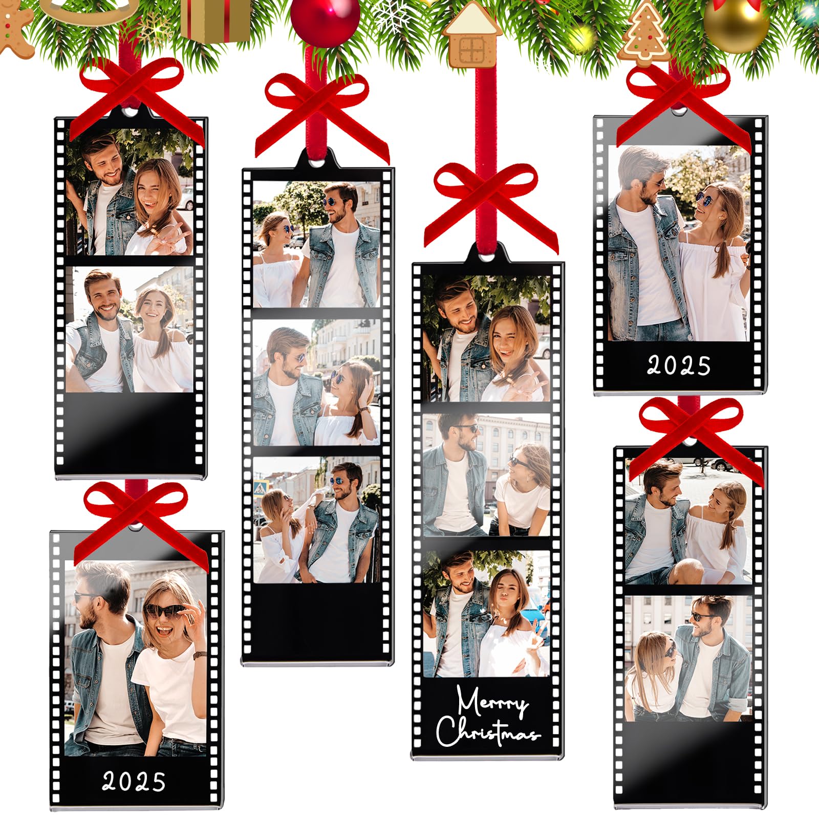 Photo 1 of **2 pack****6Pcs Mini Vintage Photo Booth Picture Frame Ornaments - 2×3, 2×6,1.5×4.5 inch Photo Booth Strips Frame, Double-Sided Small Film Roll Christmas Tree Decor for Fuji Instax Film Polaroid Go Mini