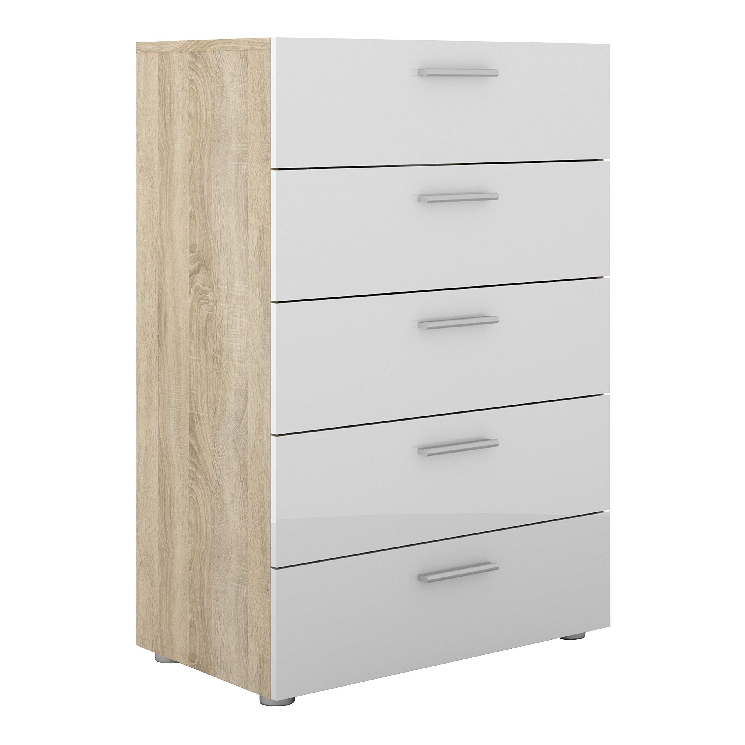 Furniture To Go | Pepe Chest of 5 Drawers in Oak with White High Gloss