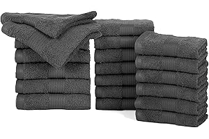 Ample Decor Wash Cloths for Bathroom, 600 GSM 100% Cotton Soft Absorbent WashCloth – 20Pcs Gray