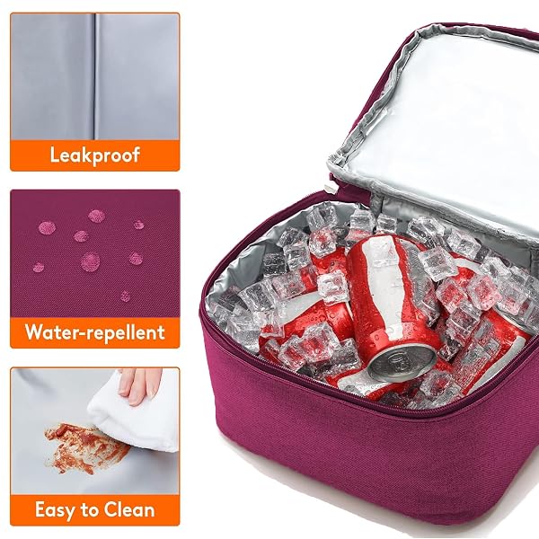 YUMINGUHC LUNCH BAG FOR WOMEN DOUBLE DECKER LEAKPROOF LUNCH BOX FOR MEN ADULT SMALL COOLER INSULATED LUNCHBOX THERMAL TOTE WORK TRAVEL PICNIC FOOD DRINK COOL BAG (TARO-PURPLE)