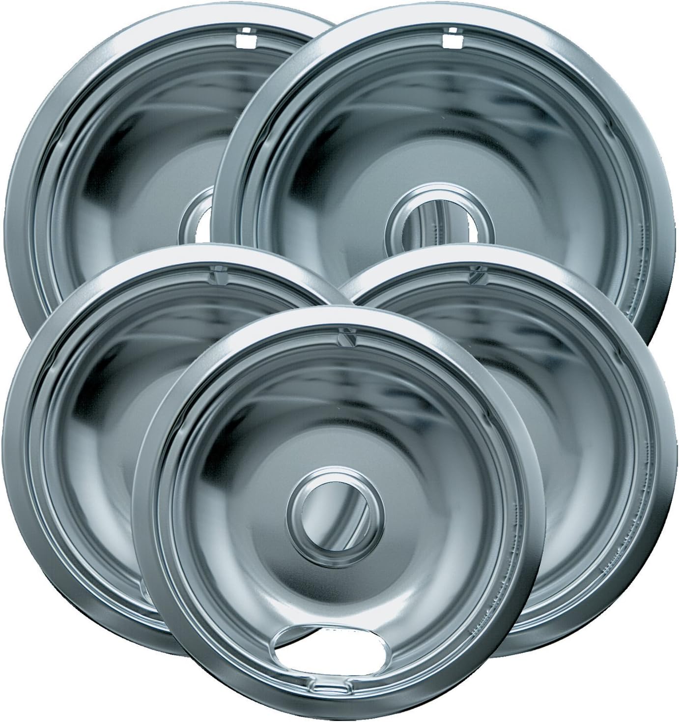 Range Kleen 12565X Style A 5 Pack Chrome Plated Drip Bowls 3 Small and 2 Large