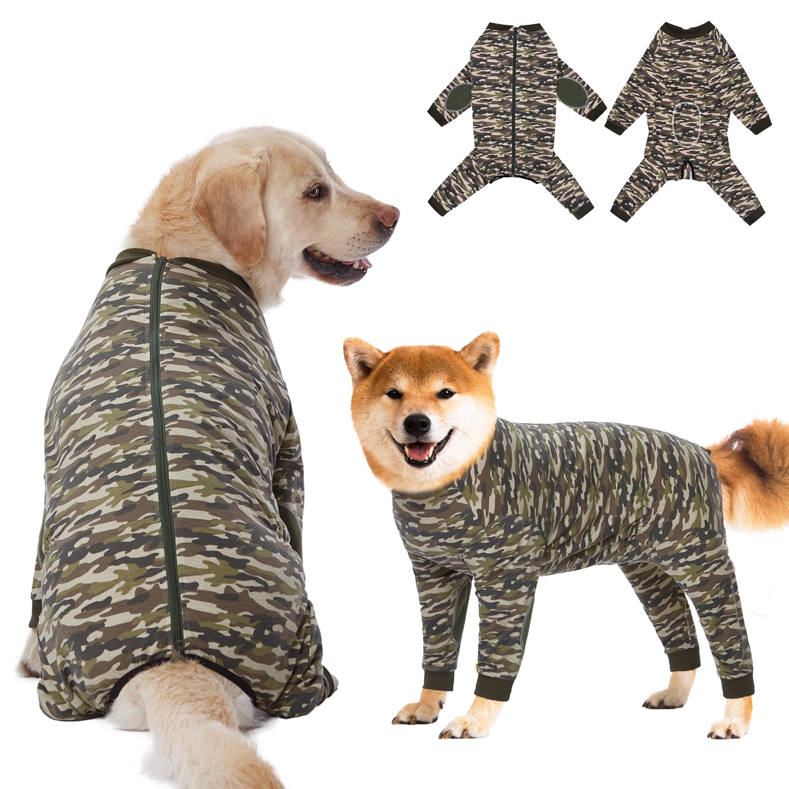 Yeapeeto Dog Onesie Surgery Recovery Suit for Large Medium Bodysuit Dogs Pajamas PJS Full Body for Shedding, Prevent Licking, Wound Protection, Cone Alternative(2XL, Camo)
