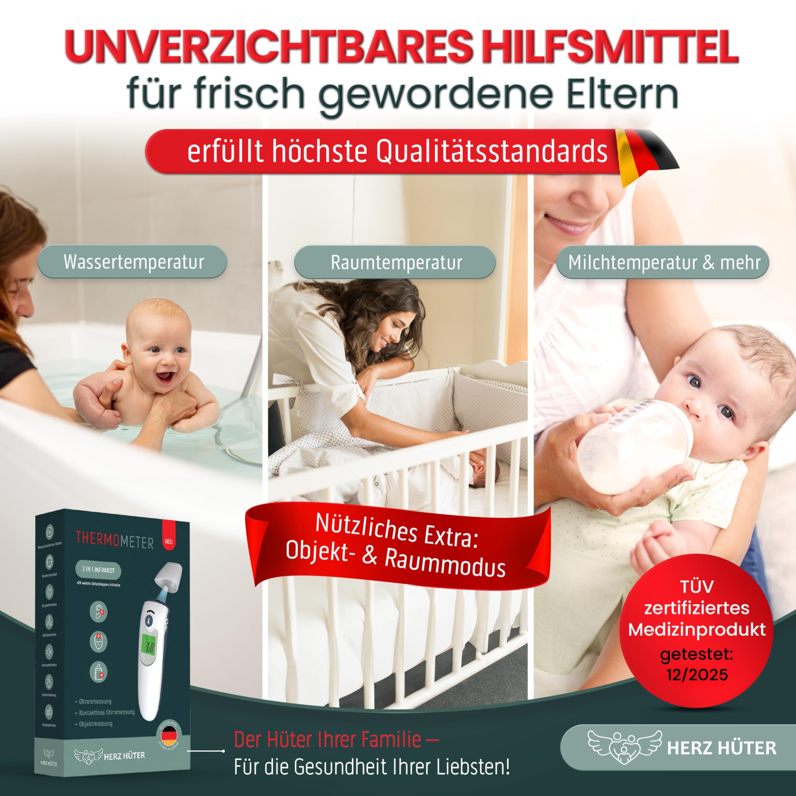Fieberthermometer Ohr & Stirn, 3 in 1 Thermometer Ohrthermometer Baby Kinder & Erwachsene Stirnthermometer kontaktlos Digitales Fieber-Thermometer Infrarot-Messgerät, TÜV-zertifiziertes Medizinprodukt 7