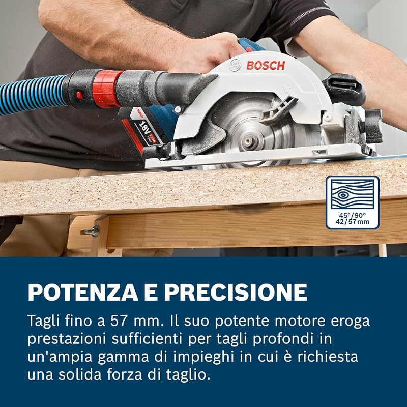 06016A2101 Sega Circolare a Batteria GKS 18V-57 G System, Ø Lama: 165 mm, Profondità di Taglio: 57 mm, Batterie e Caricabatteria non Inclusi, in Valigetta L-BOXX, , 18 volts