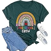 MAIHUN Womens Preschool Teacher Shirts Preschool Crew Rainbow Tshirt Teacher Life Short Sleeve