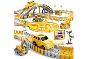 KuKuFun Race Tracks Toys Gifts for 2 3 4 5 Year Old Boys Kids, 236 PCS Construction Race Tracks Boys Toys, 6 PCS Engineering Cars Create A Engineering Road, 2 3 4 5 Year Old Boys Toys Birthday Gifts