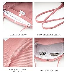 TOPASION Cute Corduroy Tote Bag Canvas Shoulder