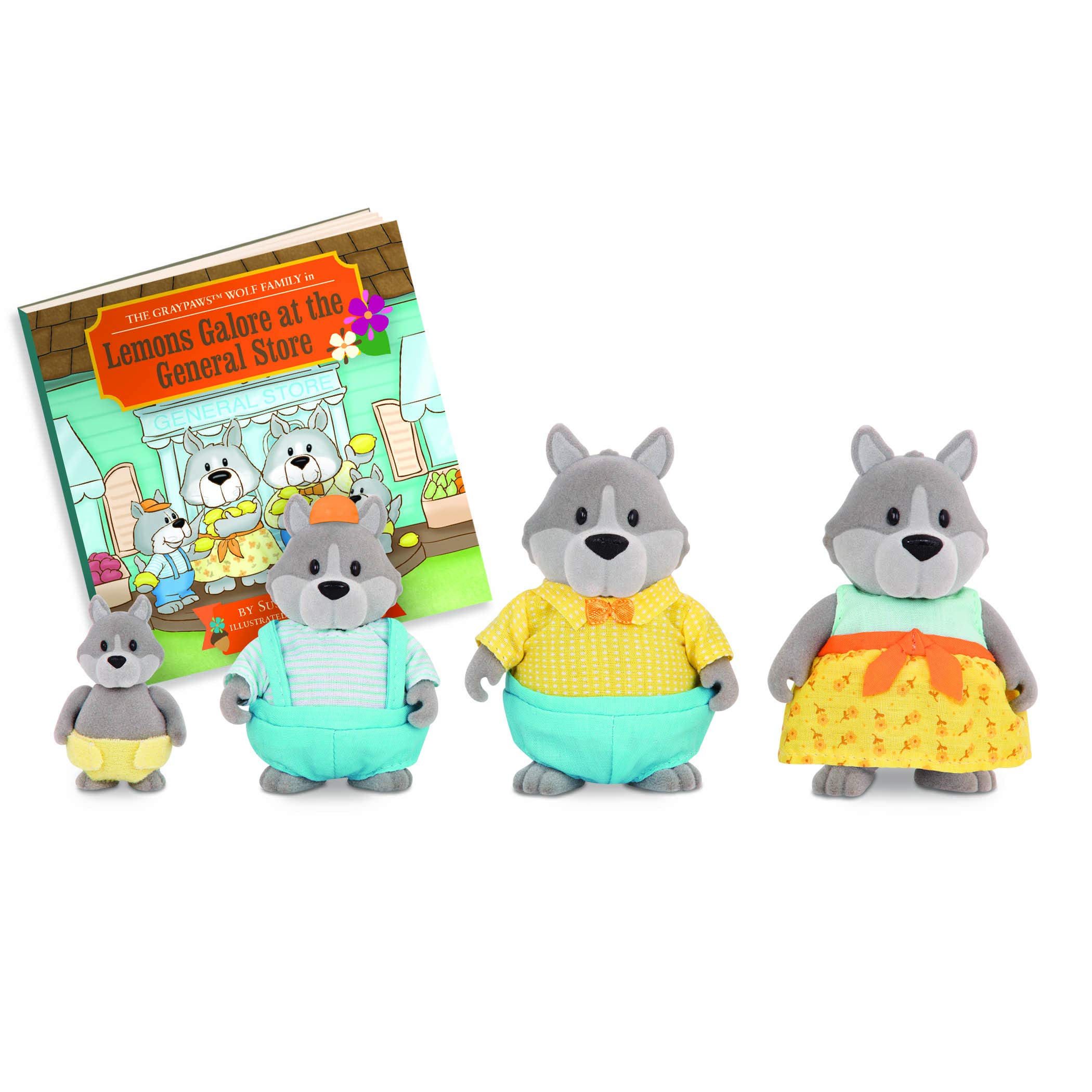 Li'l Woodzeez – GrayPaws Wolf Family Set with Storybook, 5 Pieces Miniature Animal Figurines for Kids, Family Toys and Pretend Play, Collectible Figures for Imaginative Play, 3+ Years