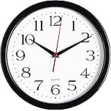Bernhard Products Black Wall Clock Silent Non Ticking - 10 Inch Quality Quartz Battery Operated Round Easy to Read Home/Offic