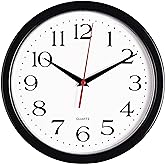 Bernhard Products Black Wall Clock Silent Non Ticking 10 Inch Quality Quartz Battery Operated Round Easy to Read Home/Office/Kitchen/Classroom/School Clock Sweep Movement