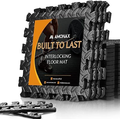 Amonax Gym Flooring Mats 60x60cm Interlocking EVA Foam 4 Tiles 16 Sq Ft