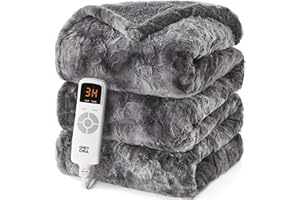 EHEYCIGA Couverture chauffante électrique en fausse fourrure, couverture chauffante avec 9 niveaux de chauffage et 10 heures 