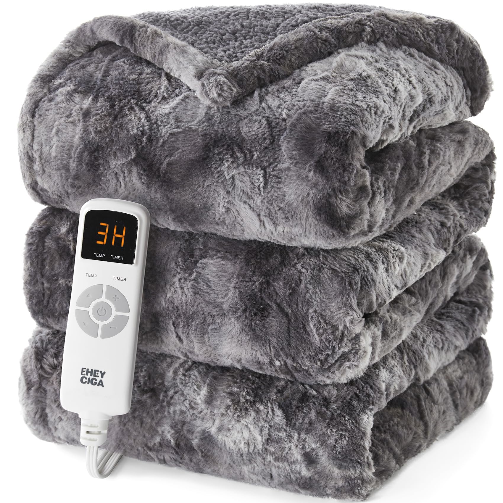 Photo 1 of ***MISSING POWER CORD*** EHEYCIGA Electric Heated Throw Blanket Twin Size Faux Fur, 10 Hours Auto Shut Off 9 Heating Levels Heating Blanket for Kids, Soft Warm Heated Blanket Fast Heating Grey, Faux Fur & Sherpa