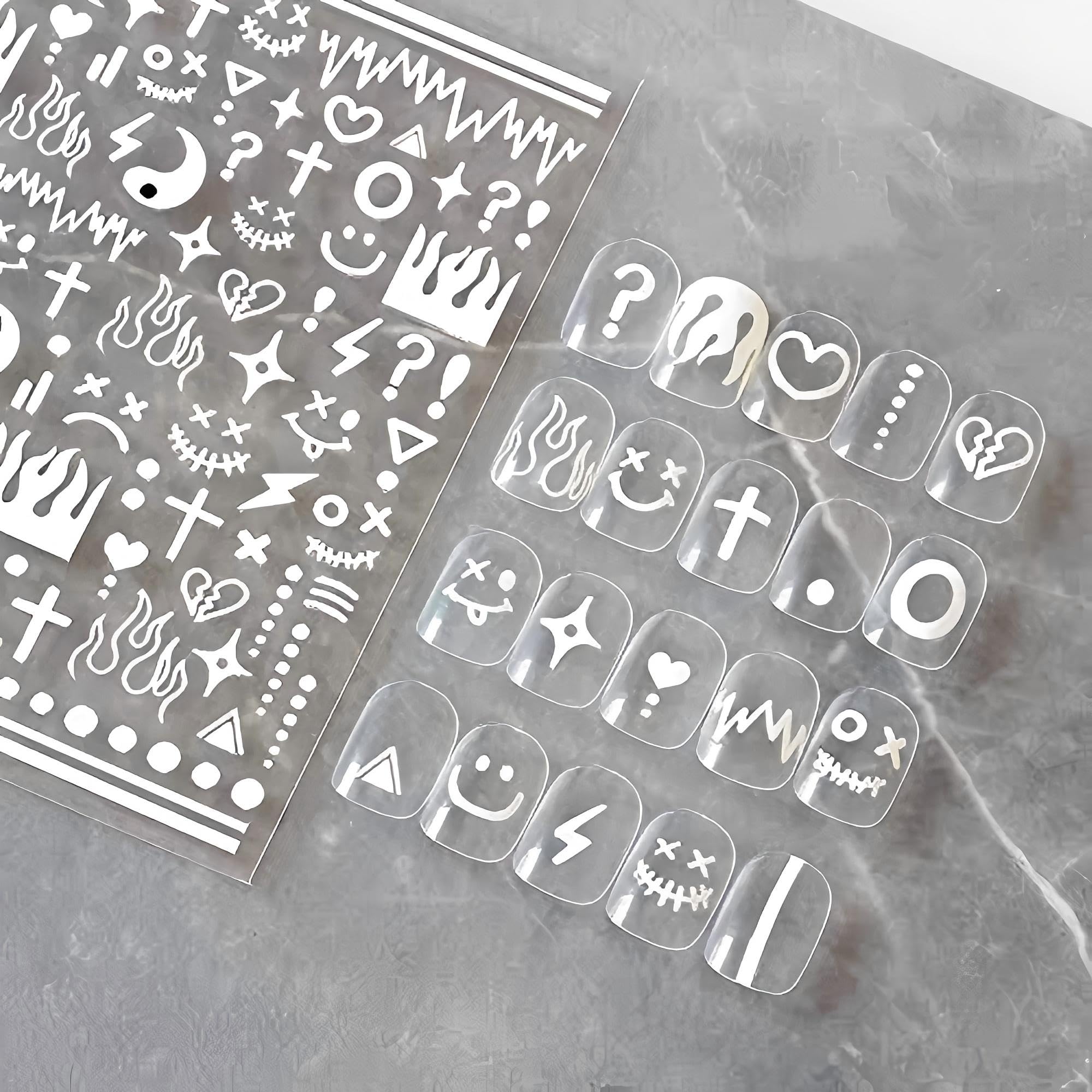 4 Colors ins Minimalist Style Nail Stickers, Simple Cat Love Stars Impressionist Drawing Line Stickers for Man Woman (4 Sheets)+Nail Sticker Specialized Tweezers - Image 4