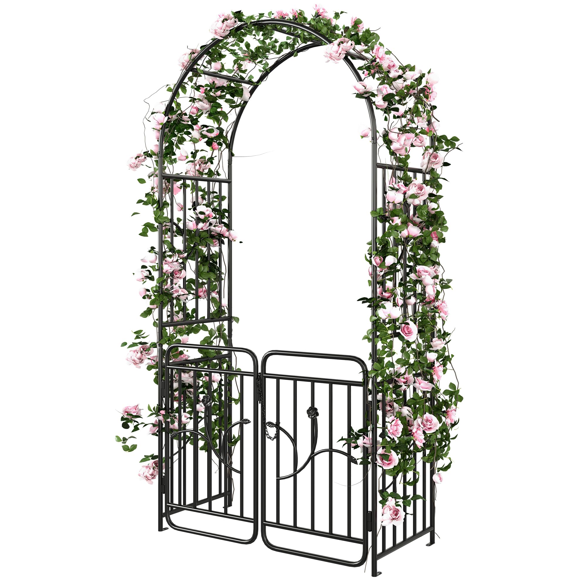 Photo 1 of **MISSING PARTS***YITAHOME Metal Garden Arbor with Gate, Garden Arch for Climbing Plants Outdoor, Wedding Arches for Ceremony, Black Garden Archway for Backyard, Lawn and Patio