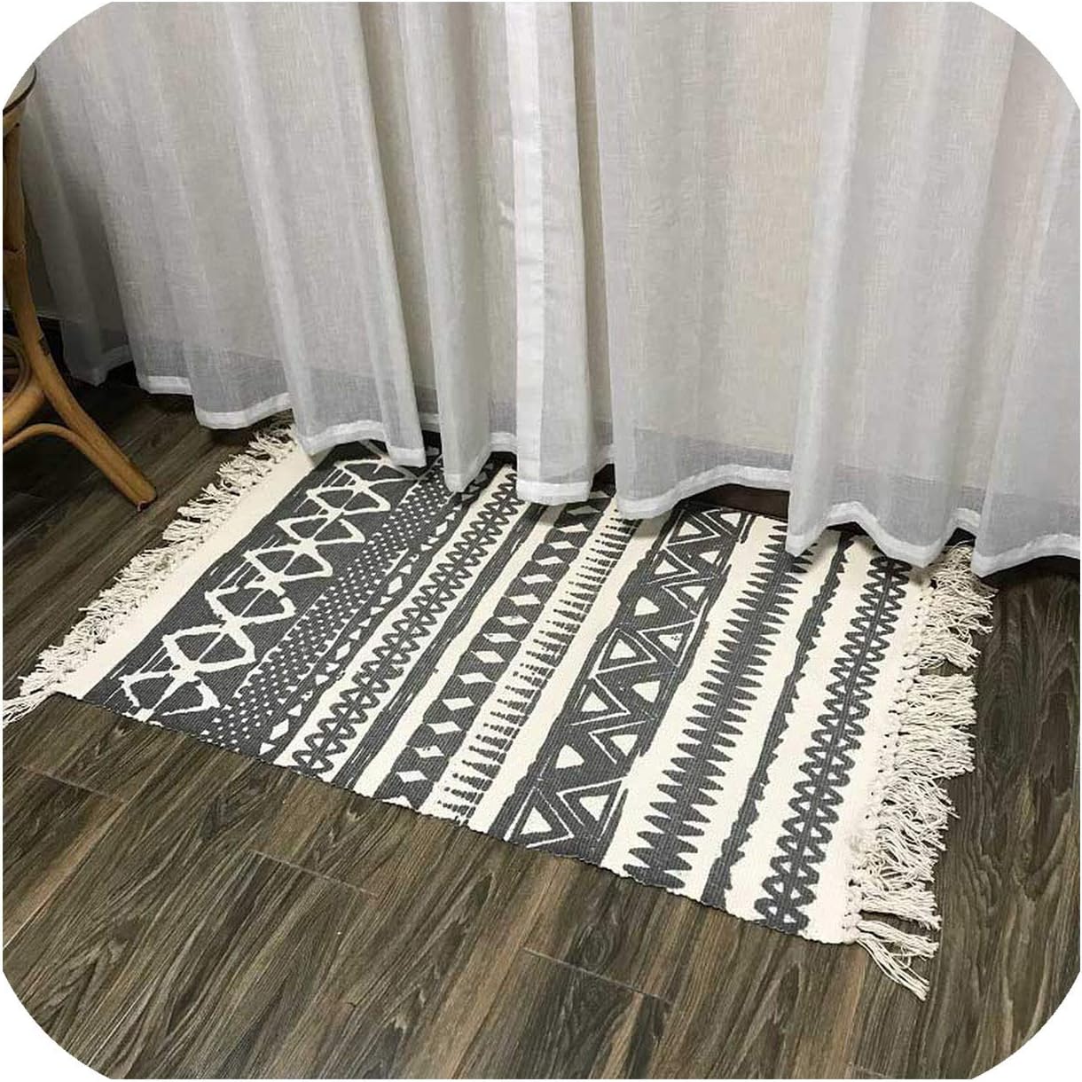 NanPing Cotton Soft Tassel Home Carpets for Living Room Bedroom Decorate Home Carpet Floor Door Mat Nordic Cotton Linen Area Rug Mats,02,50x80cm