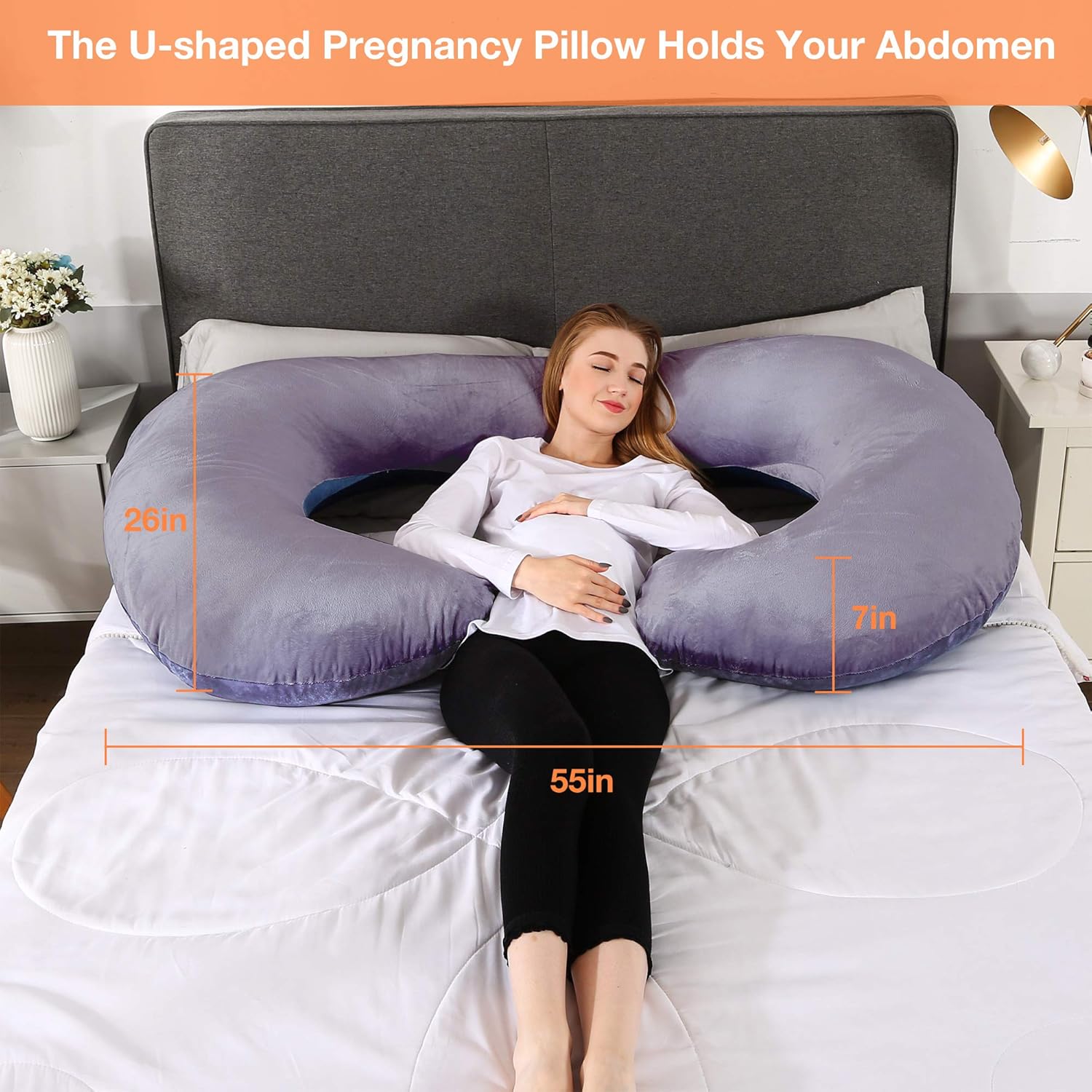 Chilling Home Pregnancy Pillow, 55 inches Full Body Pillow Maternity Pillow for Pregnant Women, Comfort C Shaped Zootzi Pillow with Removable Washable Velvet Cover(Grey, 55 x 28 inches): Home & Kitchen