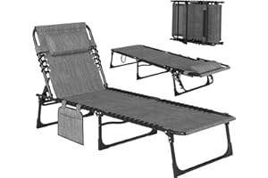 Outsunny Folding Lounge Chair, Reclining Tanning Chair, Portable Sun Lounger with Adjustable Backrest and Removable Pillow fo