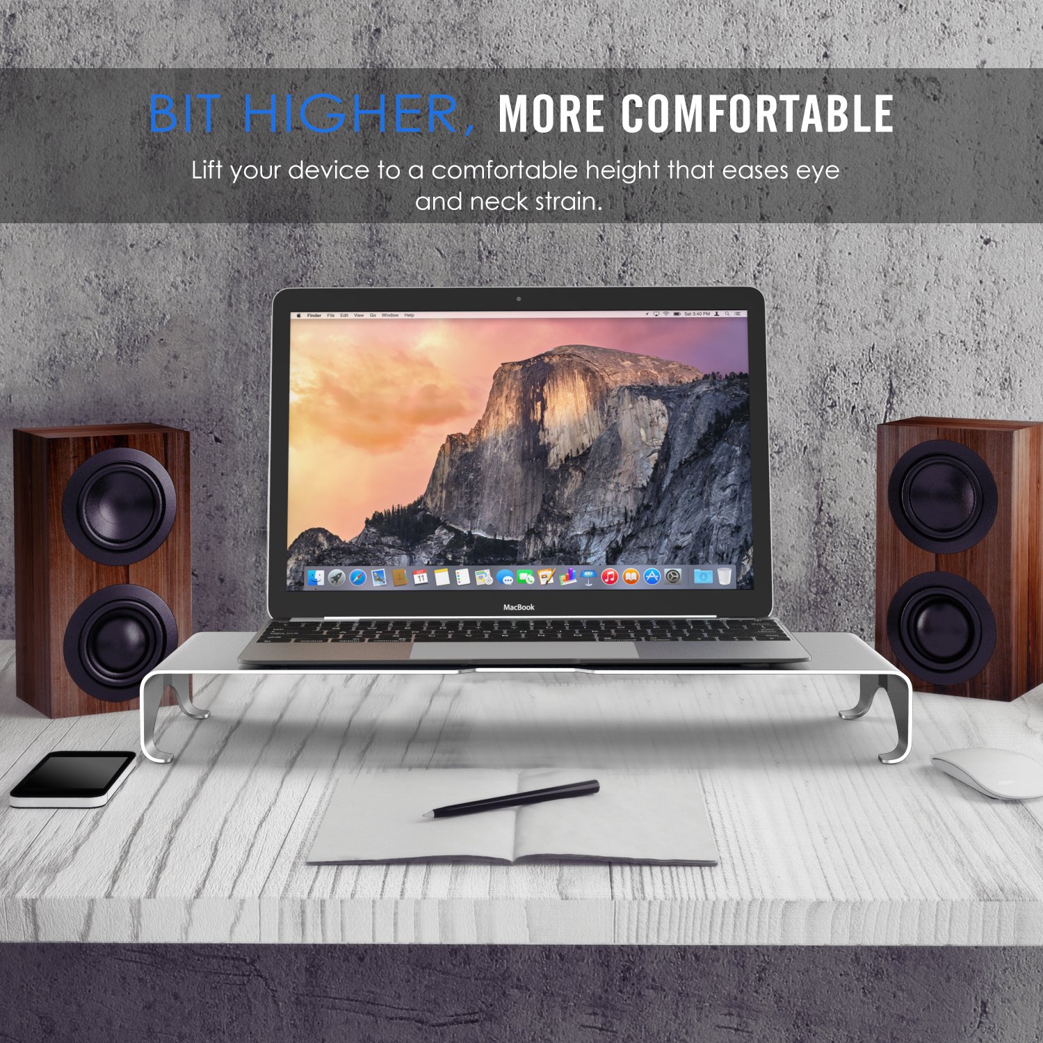 Plata Accesorios Universal Aluminio Steady Monitor Stand con Almacenamiento de Teclado para