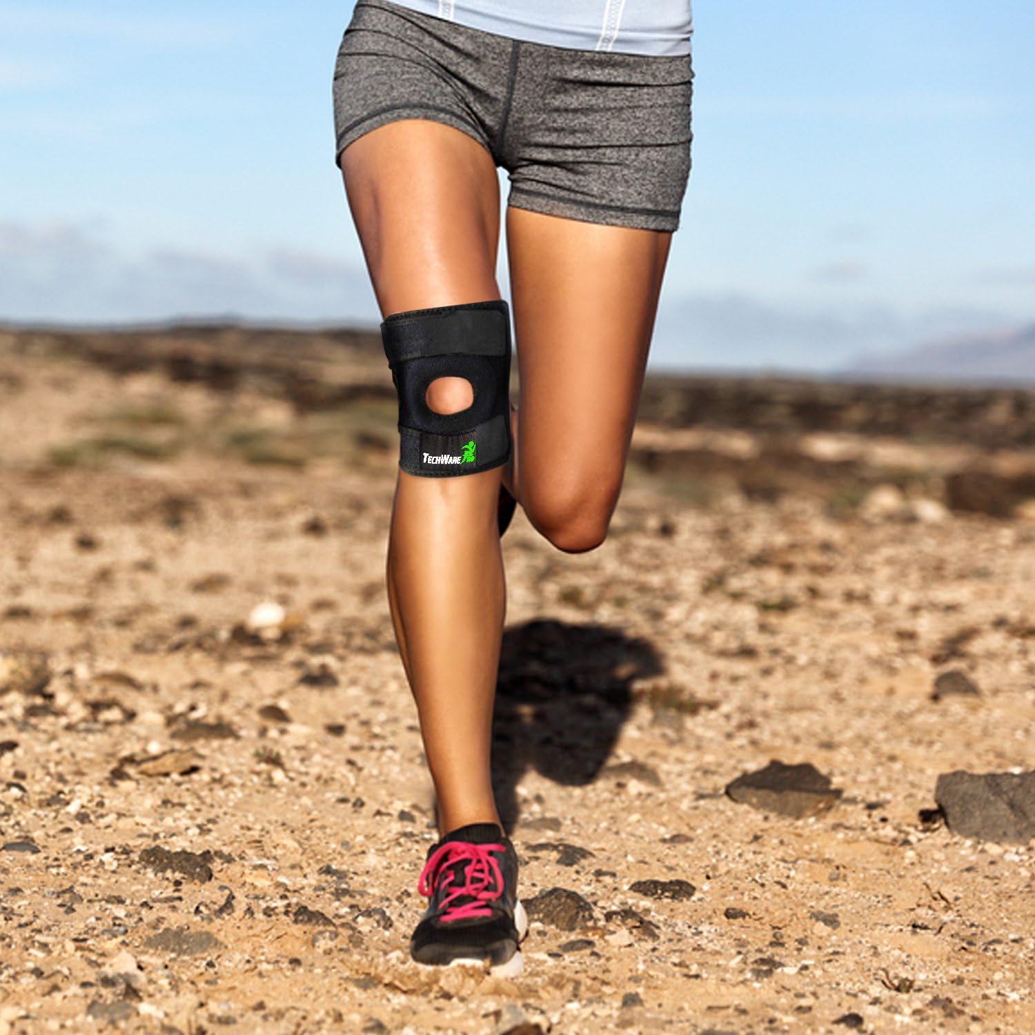 TechWare Pro Knee Brace Support - Relieves ACL, LCL, MCL, Meniscus Tear, Arthritis, Tendonitis Pain. Open Patella Dual Stabilizers Non Slip Comfort Neoprene. Adjustable Bi-Directional Straps - 4 Sizes: Sports & Outdoors
