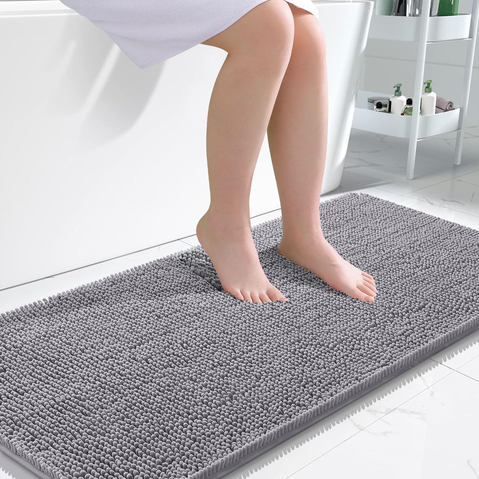 Photo 1 of OLANLY Bathroom Rugs 47x24, Extra Soft Absorbent Chenille Bath Rugs, Rubber Backing Quick Dry, Machine Washable Bath Mats for Bathroom Floor, Tub and Shower, Home Decor Accessories, Grey