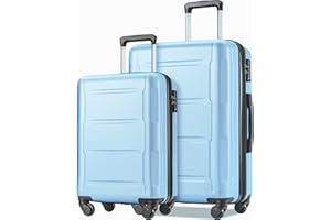 Merax Expanable Spinner Wheel 2 Pcs Luggage Set ABS Lightweight Suitcase with TSA Lock 20inch+28inch, Black Light Blue, 20/28 Inch