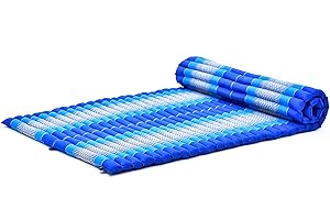 Leewadee - Kapok Roll Mat – Handcrafted Folding Sleep & Relaxation Mattress from Thailand, Ideal as Guest Bed, Camping Mat, Yoga Mat or Traditional Futon, 75 x 39 inches, Blue