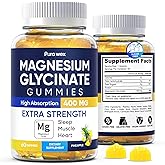 Magnesium Glycinate Gummies 400mg, High Absorption Magnesium Supplement for Women, Men and Kids, Muscle Support and Relaxation, Sugar Free, Vegan, 60 Days Supply