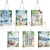 Bencailor 6 Beach Canvas Totes Bags Bulk 15 x 13 Inches Hawaii Gifts Summer Tote Bags Reusable Grocery Handbags for Women Men Vacation Travel Shopping Birthday Party Supplies