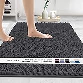 MAYSHINE Plush Shaggy Chenille Bath Mat | Extra Soft, Super Absorbent, Non-Slip Bathroom Rug | Fluffy Microfiber, Area Rug Sets for Bathroom Floor, Kitchen, Living Room | 47"x27" | Charcoal Gray