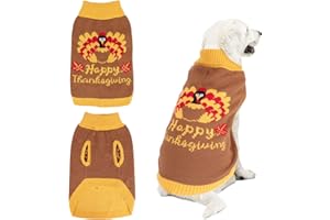 YUEPET Thanksgiving Dog Sweater with Turkey Pattern, Classic Knit Pullover Dog Clothes with Leash Hole Suitable for Large Dogs (L)