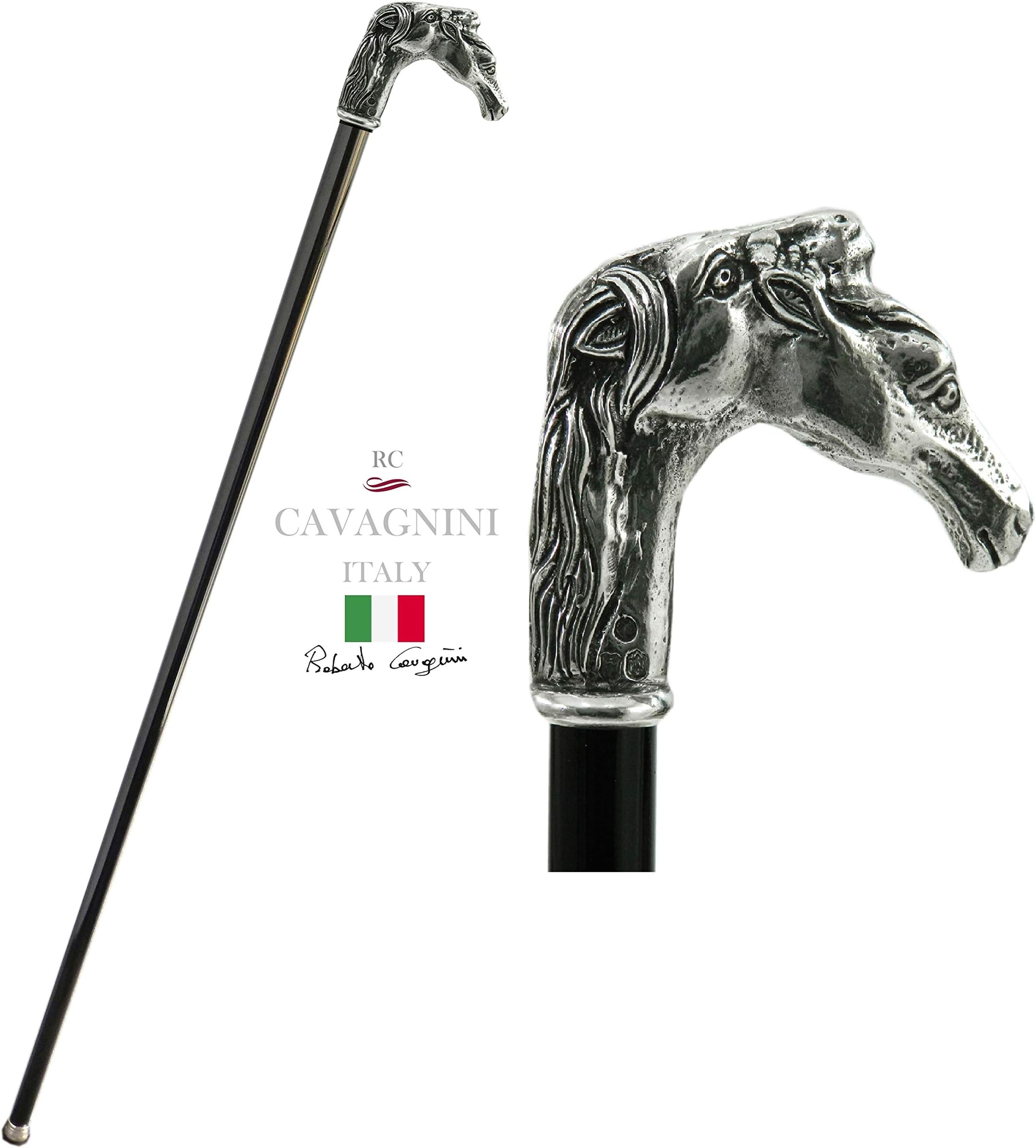 Cavagnini Custom Walking Canes Horse Handle Elegant And Solid Walking Stick Silver Color Handcrafted In Italy