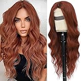 BEAUTIFA Auburn Wig for Women, Long Auburn Wavy Wig Middle Part 26 Inch Wigs Natural Looking Heat Resistant Synthetic Wigs for Daily Party Use