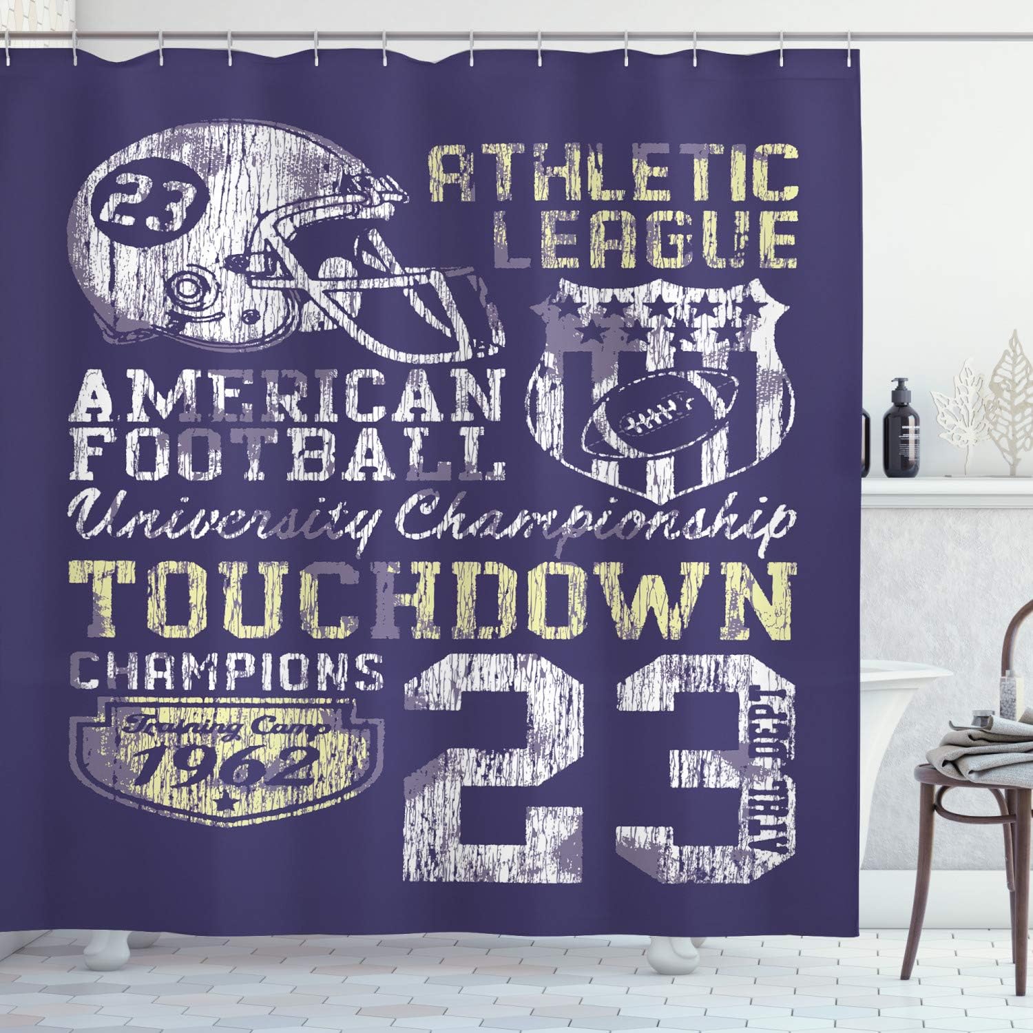 Ambesonne Sports Shower Curtain Retro Style American Football College Theme Illustration Athletic Championship Apparel Fabric Bathroom Decor Set With Hooks 75 Inches Long Purple Amazon Ca Home Kitchen