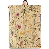 qxfqxf Wildflower Blanket Lightweight Blankets Gifts for Women Flannel Throw with Colorful Floral on Beige Background Printed for Sofa, Bed, Travel, Picnic, Office, Rustic Decor Throws 60x50 Inch