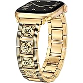 Minyee Compatible with Apple Watch Band 42/41/40/38/44/45/46/49mm Women, Dressy Stainless Steel Chain Pretty Mosaic Strap Designer link Bracelet for iWatch Series 11 10 9 SE 8 7 6 5 4 3 2 1 Ultra