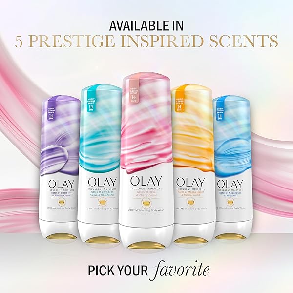 OLAY BODY WASH FOR WOMEN, INDULGENT MOISTURE, 24HR MOISTURIZING & NOURISHING FORMULA, INFUSED WITH VITAMIN B3 COMPLEX, LUXURIOUS FRAGRANCES, ROSE & CHERRY CREME SCENT, 20 FL OZ