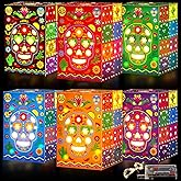 Capoda 24 Set Day of The Dead Decorations Skull Candles Holders Boxes Dia De Muertos Boxes with Flameless LED Lights Mexican Candles Holders for Halloween Party Decoration Gifts