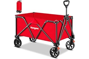 Homgava Collapsible Folding Wagon Heavy Duty,Foldable Utility Cart with Wheels,Large Capacity,with 2 Brakes,for Grocery Outdoor Camping Beach Gardening Shopping Fishing,Red