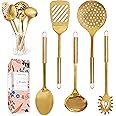 Brass/Gold Cooking Utensils Set for Modern Cooking and Serving - 5 PC Dishwasher Safe Stainless Steel Gold Utensils Set - Gol